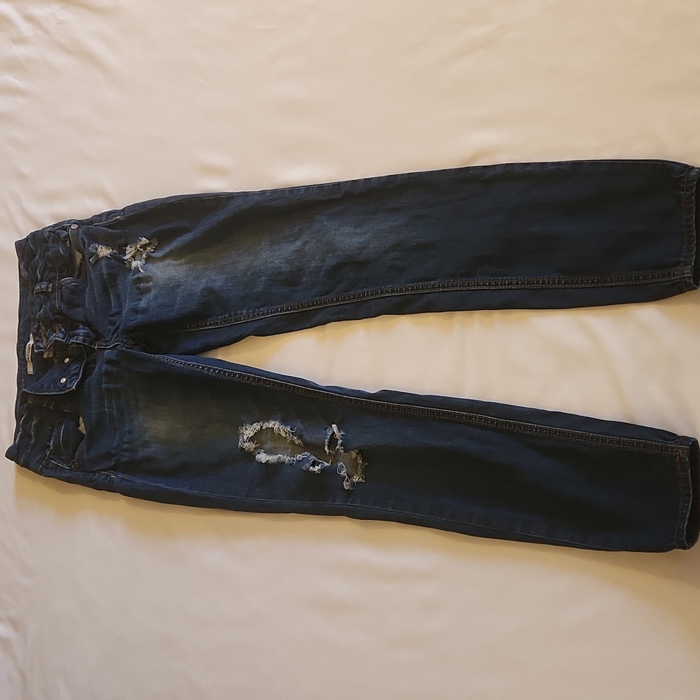 Vintage Y2K Refuge Dark Blue Distressed Skinny Jeans Women's Size 2 - Picture 14 of 16